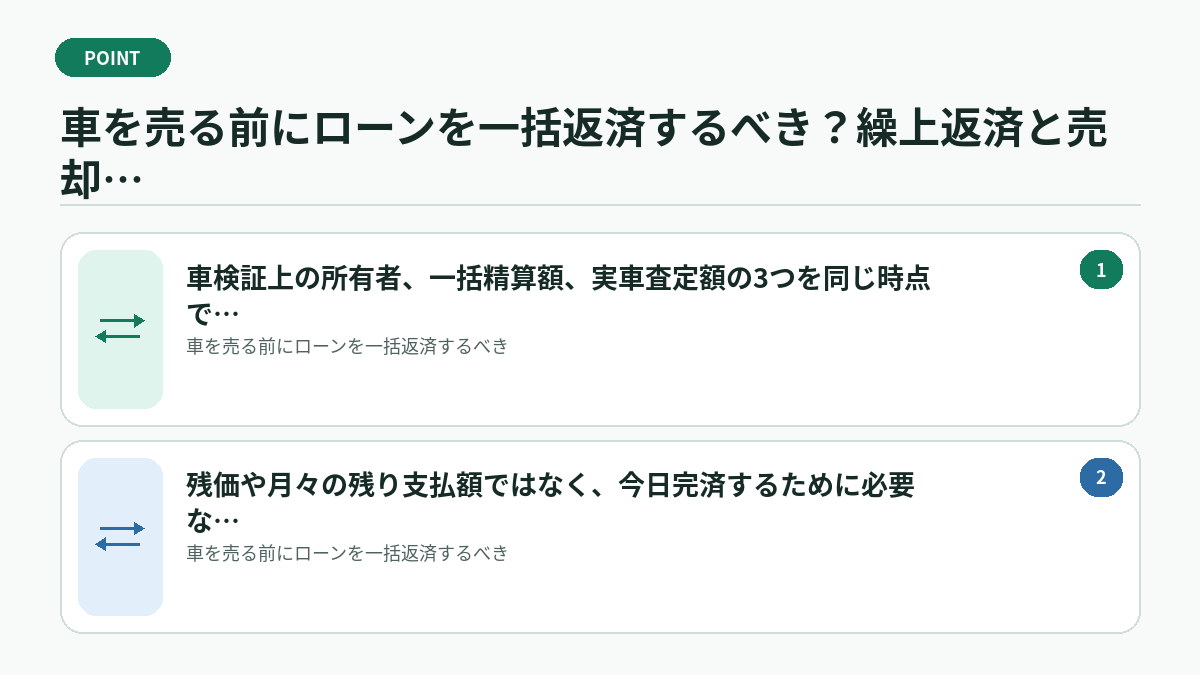 車を売る前にローンを一括返済するべき？繰上返済と売却を同時に進める方法で迷ったときの判断基準