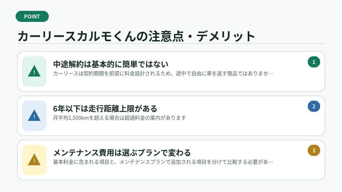 カーリースカルモくんの注意点・デメリット