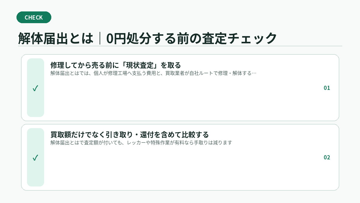 解体届出とは｜0円処分する前の査定チェック