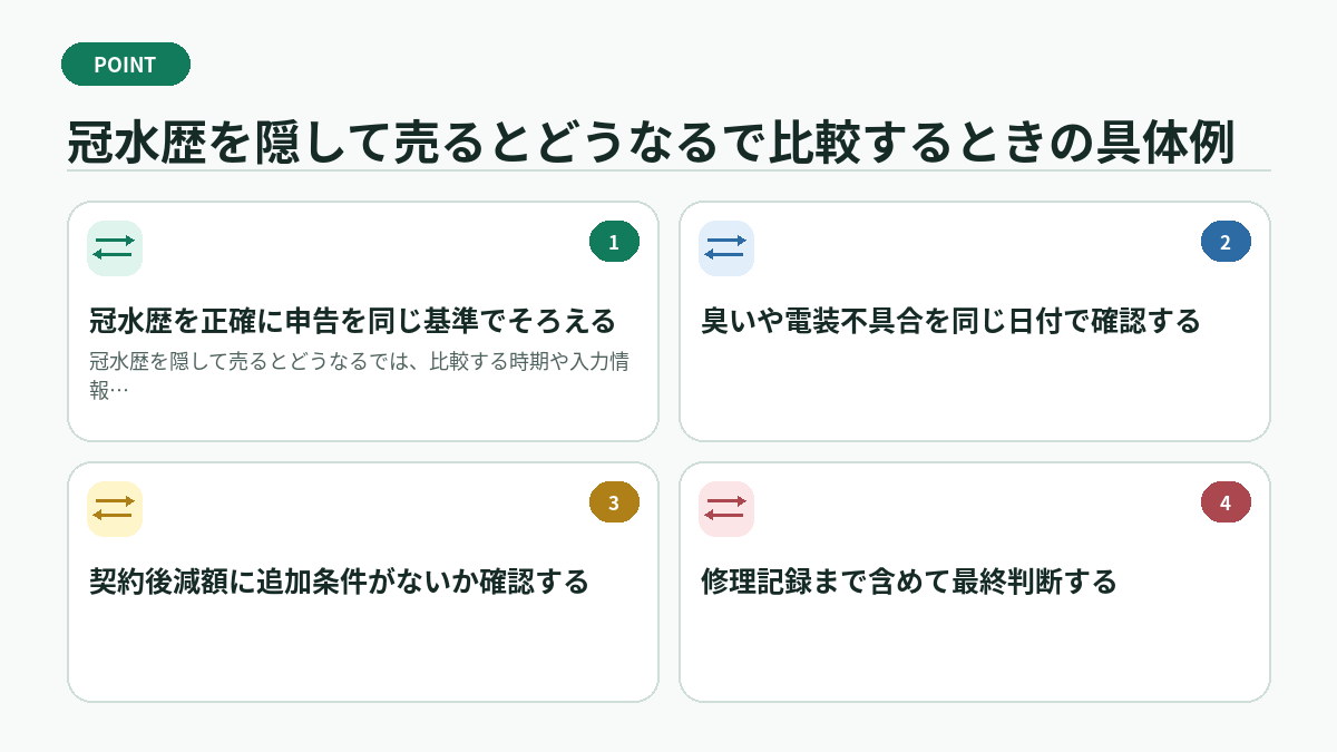 冠水歴を隠して売るとどうなるで比較するときの具体例