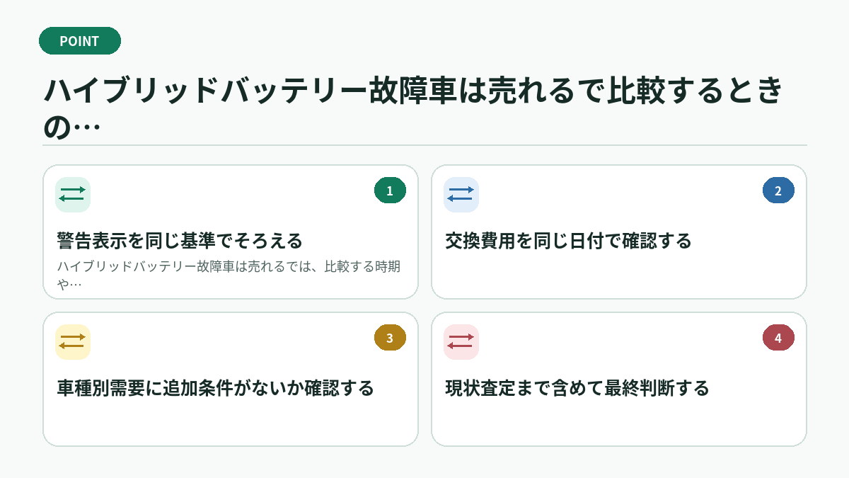 ハイブリッドバッテリー故障車は売れるで比較するときの具体例